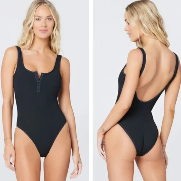 L*Space Float On Ribbed Henley Button One Piece Swimsuit - Picture 3 of 15